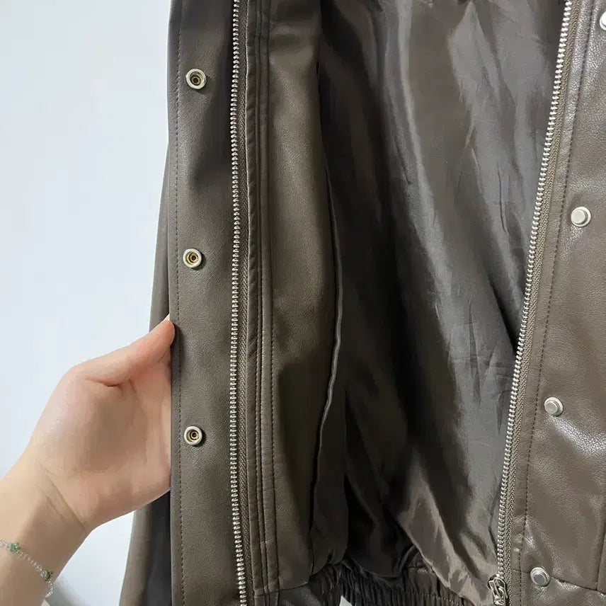 [BUNJANG] Brown Leather Short Jacket / 브라운 레더 숏 가죽자켓
