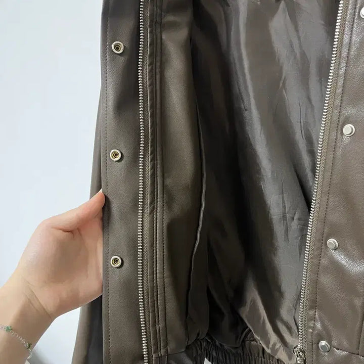 [BUNJANG] Brown Leather Short Jacket / 브라운 레더 숏 가죽자켓