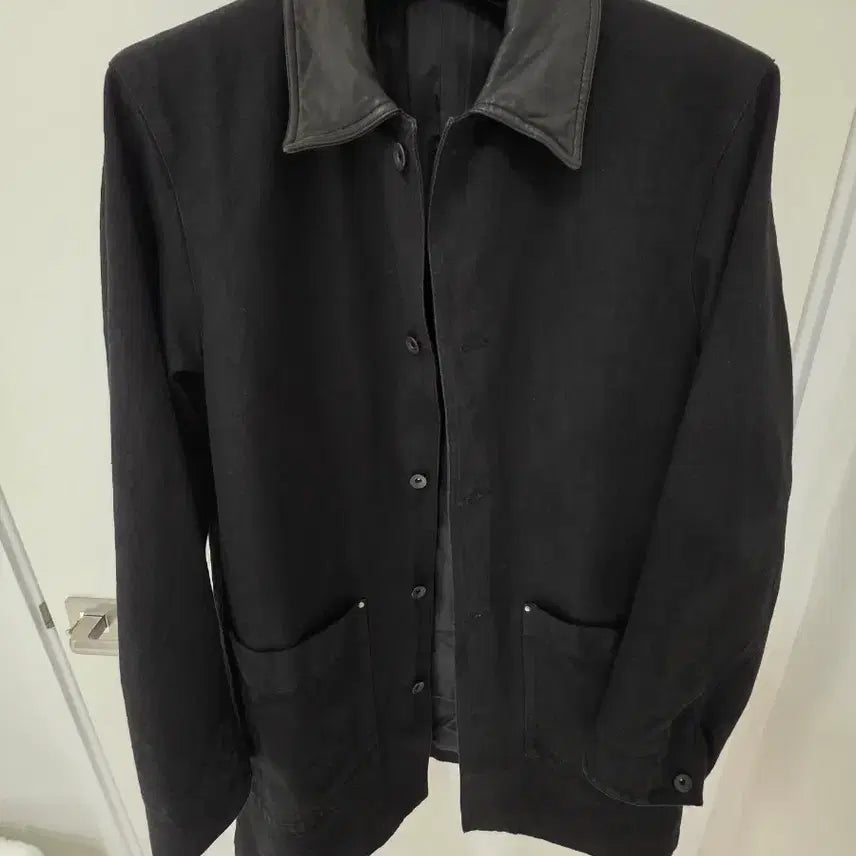 [BUNJANG] Youth Leather Collar Denim Half Coat / 유스 레더 카라 데님 하프 코트