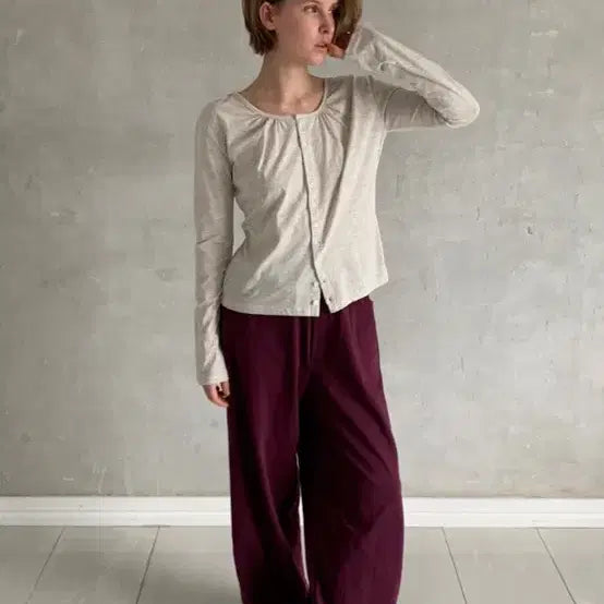 [BUNJANG] Toav Airy Cotton Pants - Burgundy / 토아베 에어리 코튼 팬츠 (그레이프,와인,버건디)