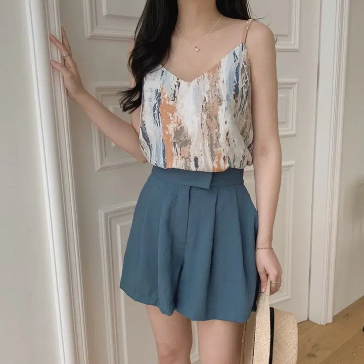 [BUNJANG] A-Line Elastic Waist Shorts Beige / 여름 핀턱 a라인 밴딩 반바지 숏팬츠 3부팬츠 베이지 에이블리 지그재그