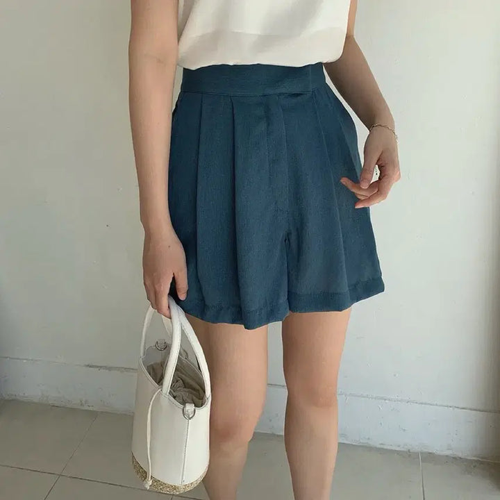 [BUNJANG] A-Line Elastic Waist Shorts Beige / 여름 핀턱 a라인 밴딩 반바지 숏팬츠 3부팬츠 베이지 에이블리 지그재그