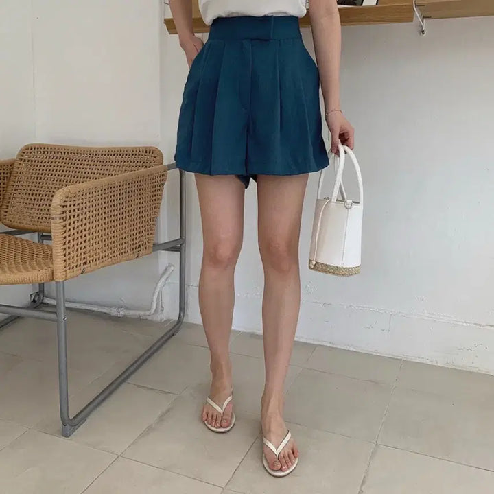 [BUNJANG] A-Line Elastic Waist Shorts Beige / 여름 핀턱 a라인 밴딩 반바지 숏팬츠 3부팬츠 베이지 에이블리 지그재그