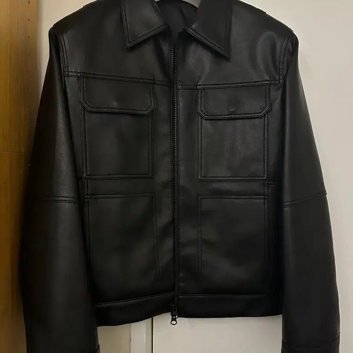 [BUNJANG] Coore Black Faux Leather Trucker Jacket / 쿠어 레더자켓 블랙 s 트러커