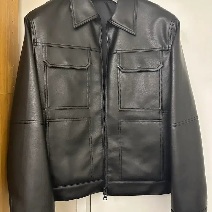 [BUNJANG] Coore Black Faux Leather Trucker Jacket / 쿠어 레더자켓 블랙 s 트러커
