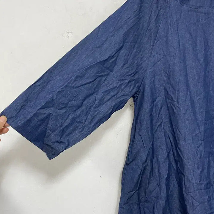 [BUNJANG] N6266 Chiffon Pleated Color Block Long Dress / 특가새)N6266 쉬폰 플리츠배색 청 롱 원피스.항아리.아방