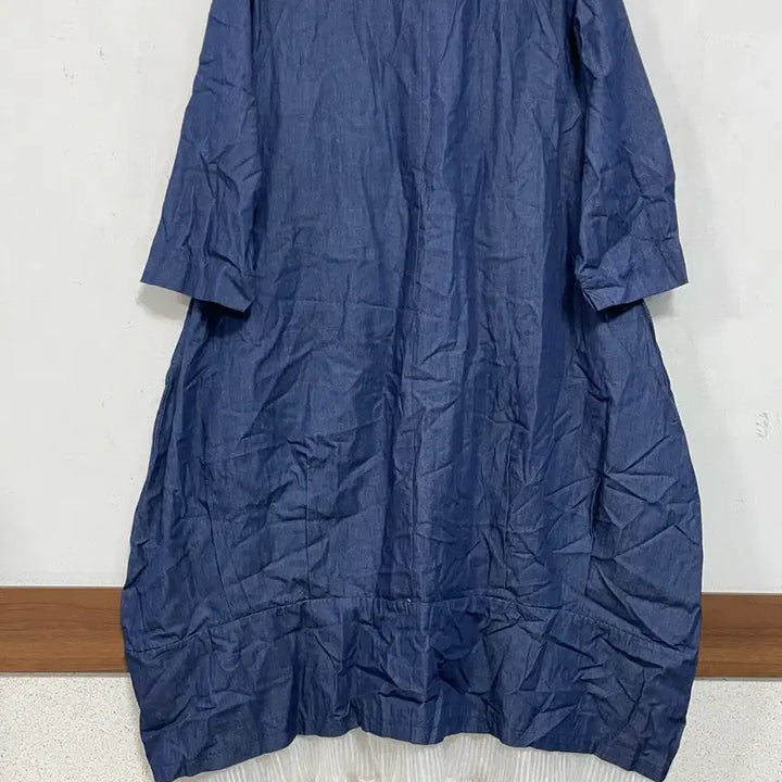 [BUNJANG] N6266 Chiffon Pleated Color Block Long Dress / 특가새)N6266 쉬폰 플리츠배색 청 롱 원피스.항아리.아방