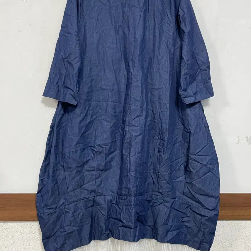 [BUNJANG] N6266 Chiffon Pleated Color Block Long Dress / 특가새)N6266 쉬폰 플리츠배색 청 롱 원피스.항아리.아방