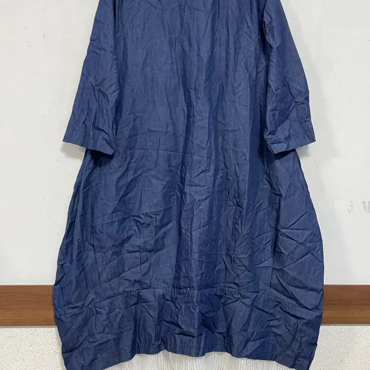 [BUNJANG] N6266 Chiffon Pleated Color Block Long Dress / 특가새)N6266 쉬폰 플리츠배색 청 롱 원피스.항아리.아방