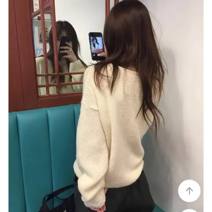 [BUNJANG] How You Pofe Loose V-Neck Knit Sweater / 하우유 포페 루즈 브이넥 니트