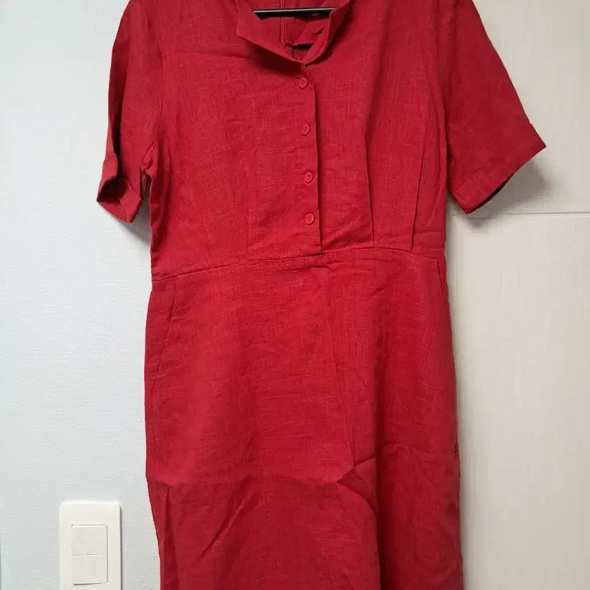 [BUNJANG] Red Linen Blend Short Sleeve Dress / 레드 린넨 반팔 원피스
