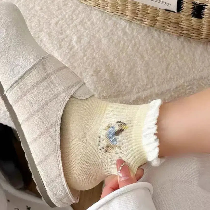 [BUNJANG] Dog Embroidery Ankle Socks (5 Pairs) / 귀여운 강아지 자수 발목 양말 5켤레
