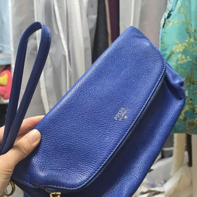 [BUNJANG] Fossil Blue Leather Clutch Bag / Fossil 포실 블루 가죽 클러치백