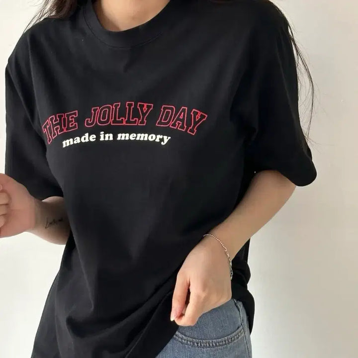 [BUNJANG] Summer Cotton Lettering Short Sleeve T-shirt / 여름 면 데이 레터링 반팔티 반팔티셔츠 기본티 에이블리 지그재그