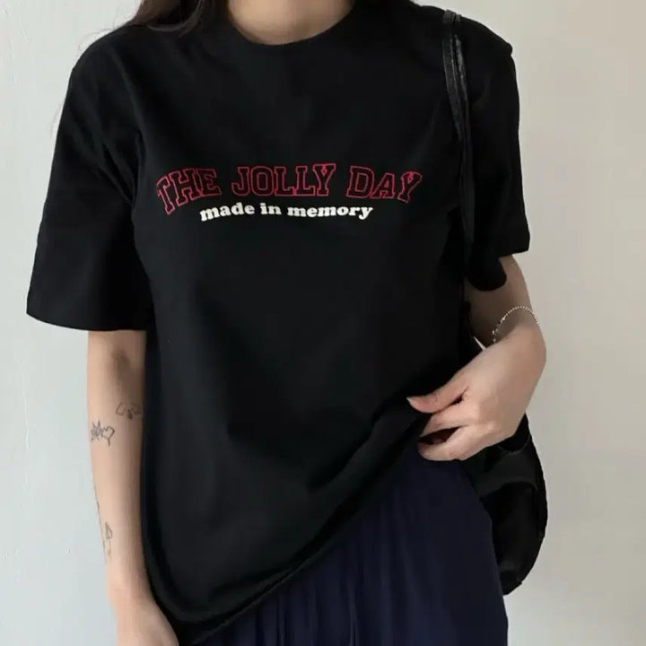 [BUNJANG] Summer Cotton Lettering Short Sleeve T-shirt / 여름 면 데이 레터링 반팔티 반팔티셔츠 기본티 에이블리 지그재그