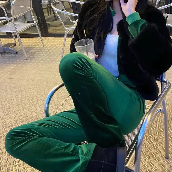 [BUNJANG] Velvet Training Set - Green / 벨벳 트레이닝복 세트 그린