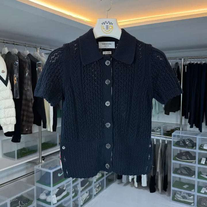 [BUNJANG] Thom Browne Cable Knit Polo Cardigan / [리오브] 톰브라운 포인텔 케이블 코튼 믹스 숏슬리브 폴로 가디건