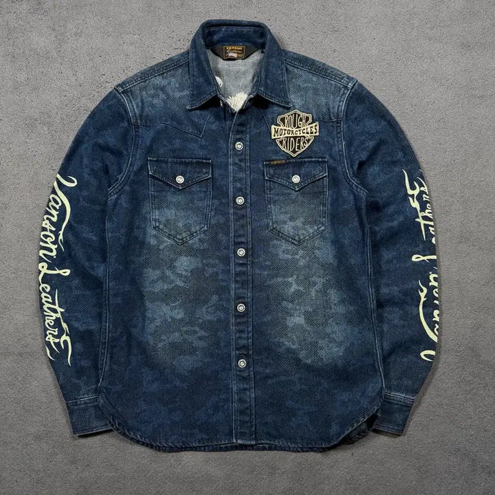 [BUNJANG] Vanson Leathers Camo Pattern Eagle Embroidered Denim Jacket / Vanson Leathers 밴슨 레더 카모 패턴 이글 자수 데님 자켓