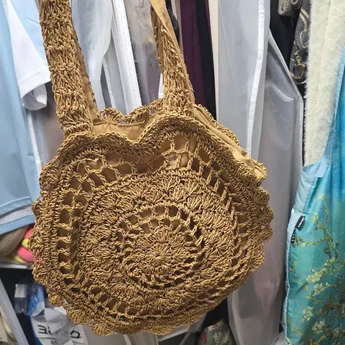 [BUNJANG] Knitted Tote Bag - Brown / 니트 뜨개 가방 토트백 브라운