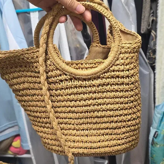 [BUNJANG] Rattan Crossbody Tote Bag - Brown / 라탄 크로스백 토트백 브라운