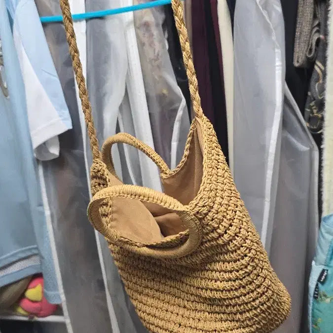 [BUNJANG] Rattan Crossbody Tote Bag - Brown / 라탄 크로스백 토트백 브라운