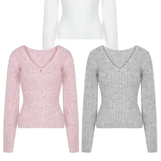 [BUNJANG] Pale Jade Alpaca Deep V-Neck Balloon Knit Sweater / 페일제이드 알파카 딥 브이넥 벌룬 니트