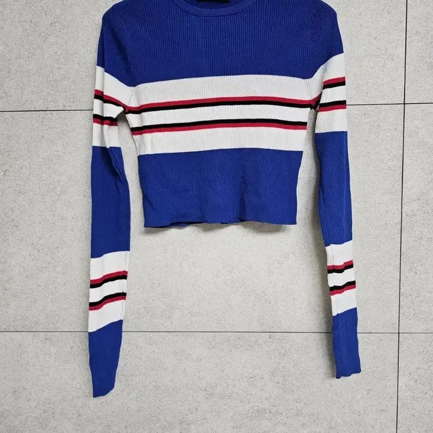 [BUNJANG] ZARA Blue Stripe Cropped Knit / 자라 ZARA 블루 스트라이프 크롭 니트