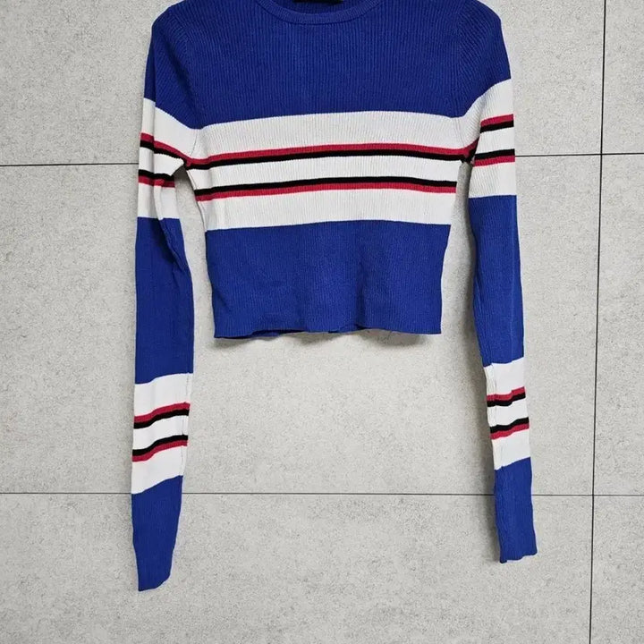 [BUNJANG] ZARA Blue Stripe Cropped Knit / 자라 ZARA 블루 스트라이프 크롭 니트