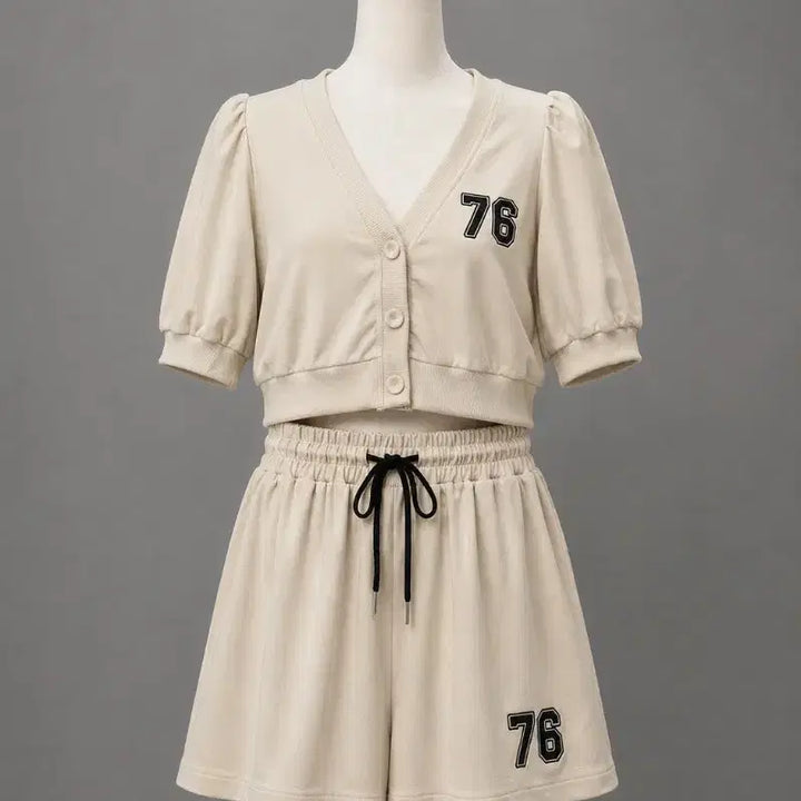 [BUNJANG] Cropped T-shirt + High-Waisted Shorts Set / 크롭 반팔 + 하이웨스트 반바지 세트