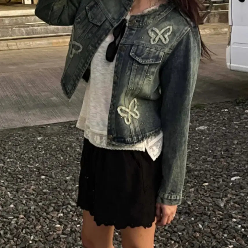 [BUNJANG] KIMAHOP Ribbon R Denim Jacket / 김아홉 리본 R 데님자켓