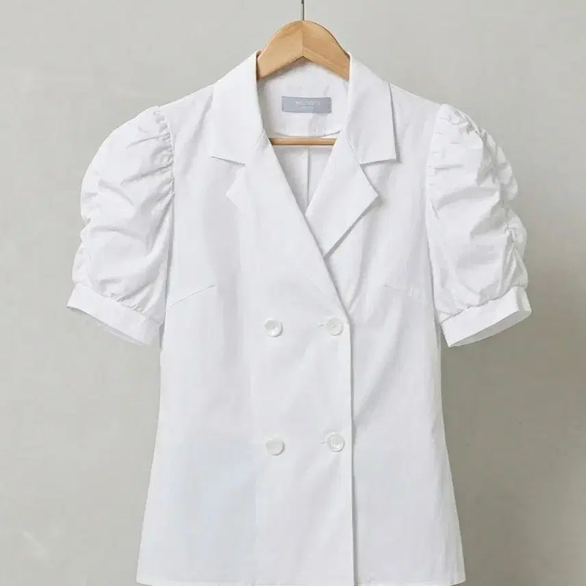 [BUNJANG] White Puff Sleeve Double-Button Blouse Jacket / 새상품 화이트 퍼프 반팔 블라우스자켓