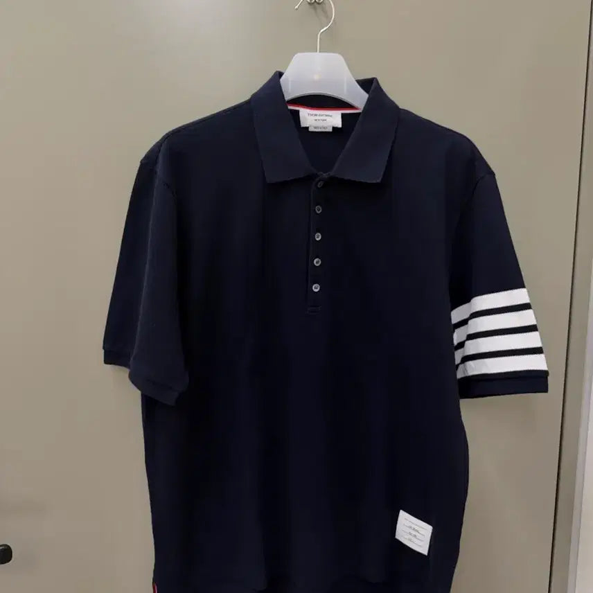 [BUNJANG] Thom Browne Striped Sleeve Waffle Collar Polo Shirt Size 5 / 톰브라운 사선 완장 와플 카라티 5사이즈