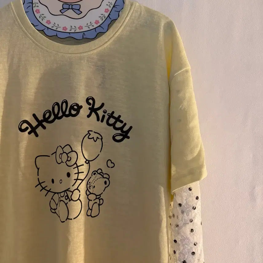 [BUNJANG] Kitty Lace Long Sleeve Two-Piece Set Vintage / 키티 레이스 긴팔티 투피스 빈티지