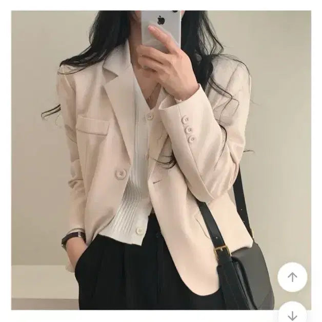 [BUNJANG] Sugar Powder Monica One-Button Short Jacket / 에이블리 슈가파우더 모니카 원버튼 숏자켓