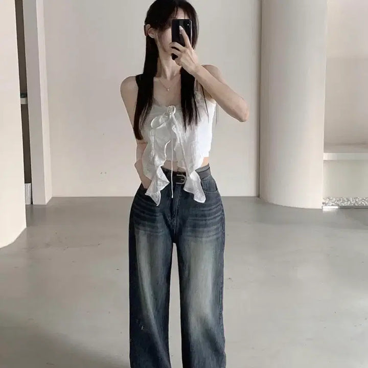 [BUNJANG] HINEC Ringeau Denim Wide Pants (Long Version, Size L) / 히니크 리고 데님 와이드 팬츠 진청 롱버전 L 사이즈 팝니다!