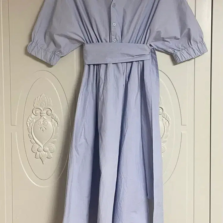 [BUNJANG] Sky Blue Long Dress with Waist Tie / 하늘색 롱 원피스