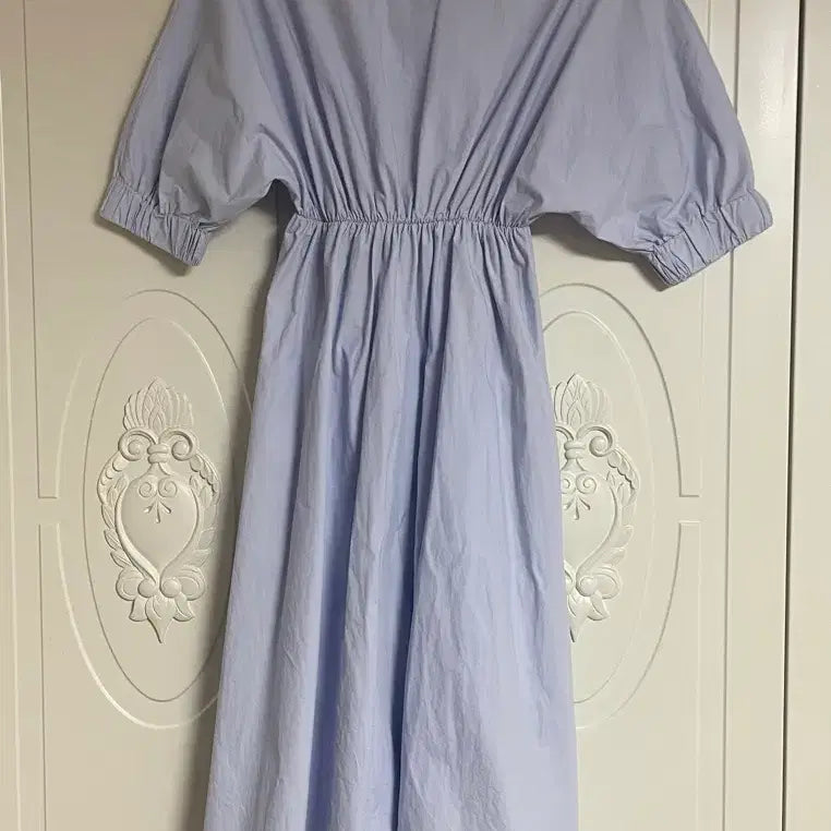 [BUNJANG] Sky Blue Long Dress with Waist Tie / 하늘색 롱 원피스