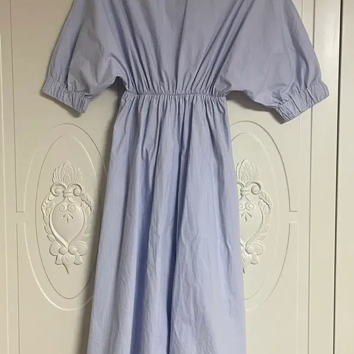 [BUNJANG] Sky Blue Long Dress with Waist Tie / 하늘색 롱 원피스