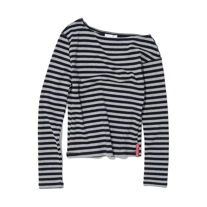 [BUNJANG] Partimento Woman PWC Unbalanced Jersey Sleeve Top Melange Stripe / (L) 파르티멘토우먼 PWC 언발란스 져지 슬리브 탑 멜란지스트라이프