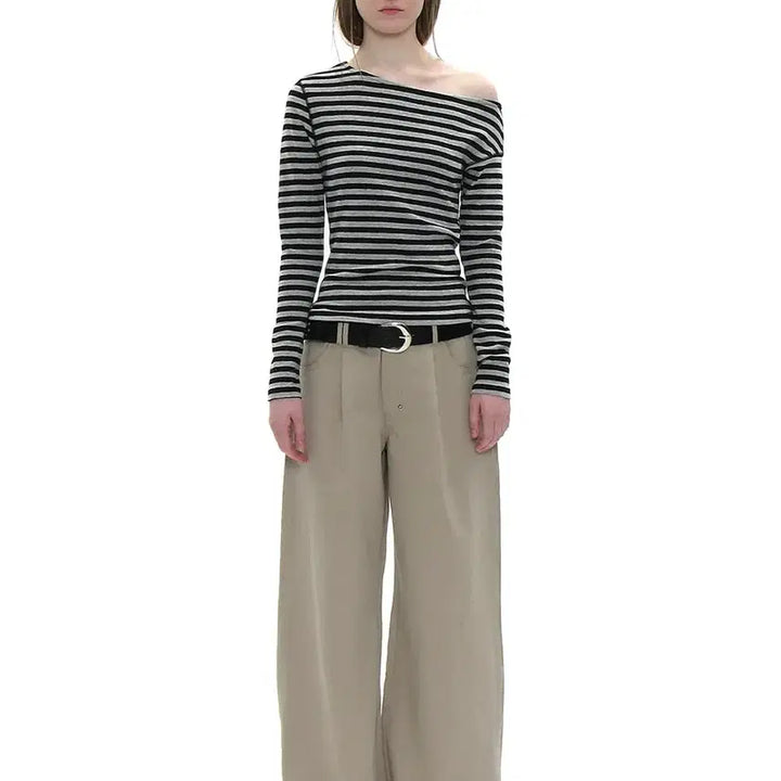 [BUNJANG] Partimento Woman PWC Unbalanced Jersey Sleeve Top Melange Stripe / (L) 파르티멘토우먼 PWC 언발란스 져지 슬리브 탑 멜란지스트라이프