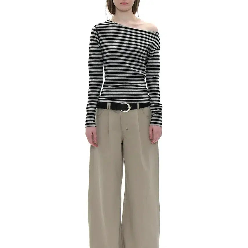 [BUNJANG] Partimento Woman PWC Unbalanced Jersey Sleeve Top Melange Stripe / (L) 파르티멘토우먼 PWC 언발란스 져지 슬리브 탑 멜란지스트라이프