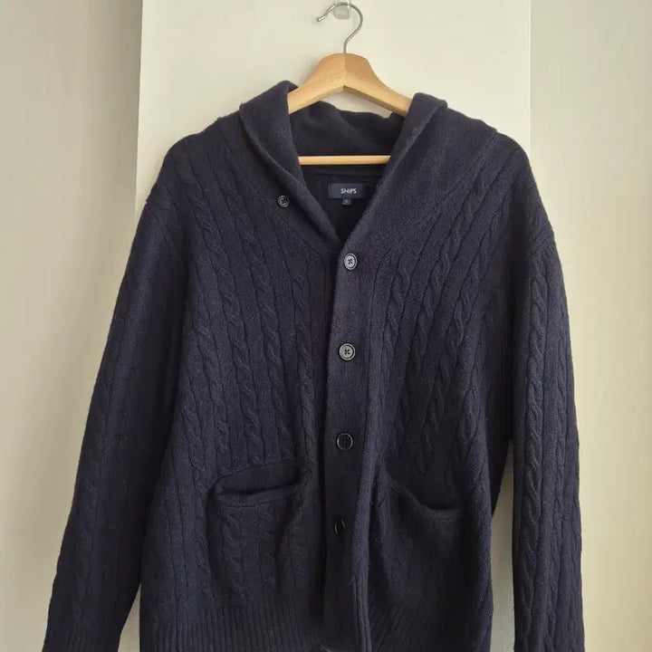 [BUNJANG] SHIPS Navy Shawl Collar Cable Knit Cardigan L / SHIPS 쉽스 네이비 숄카라 케이블 니트 가디건