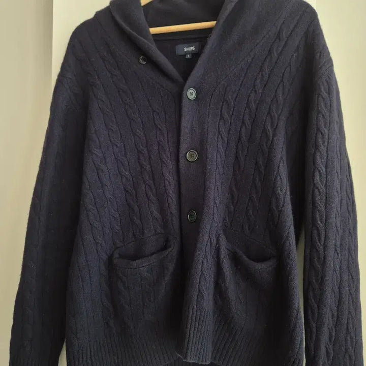 [BUNJANG] SHIPS Navy Shawl Collar Cable Knit Cardigan L / SHIPS 쉽스 네이비 숄카라 케이블 니트 가디건