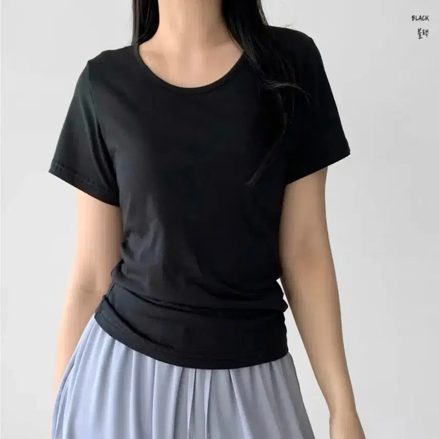 [BUNJANG] Srim Fit Basic U-neck Short Sleeve T-shirt / 스림핏 유넥 기본 반팔티