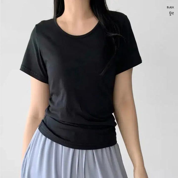 [BUNJANG] Srim Fit Basic U-neck Short Sleeve T-shirt / 스림핏 유넥 기본 반팔티