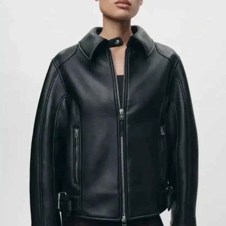 [BUNJANG] ZARA Faux Leather Jacket / 자라 페이크 레더자켓 가죽자켓 라이더자켓