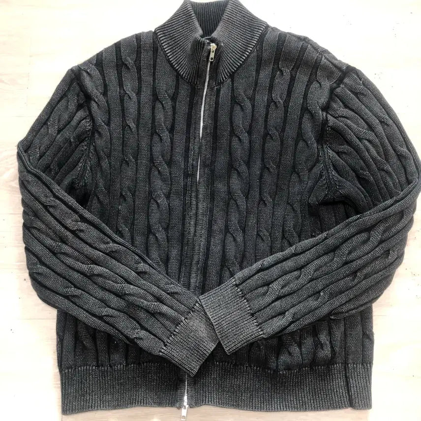 [BUNJANG] Trillion Black Cable Knit Zip-up XL / 트릴리온 블랙 꽈배기 니트집업 XL 105