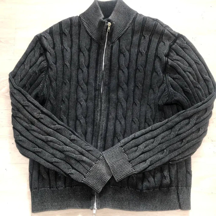 [BUNJANG] Trillion Black Cable Knit Zip-up XL / 트릴리온 블랙 꽈배기 니트집업 XL 105