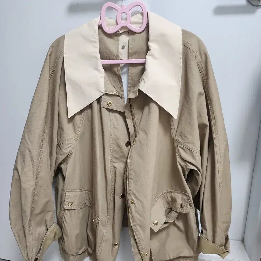 [BUNJANG] System Beige Bomber Jacket / 시스템 카라 배색 봄버 자켓 베이지