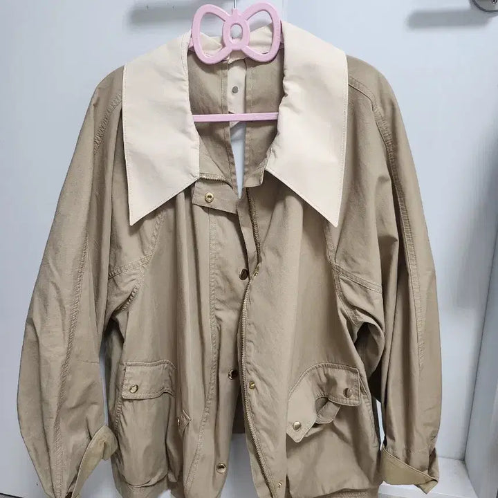 [BUNJANG] System Beige Bomber Jacket / 시스템 카라 배색 봄버 자켓 베이지